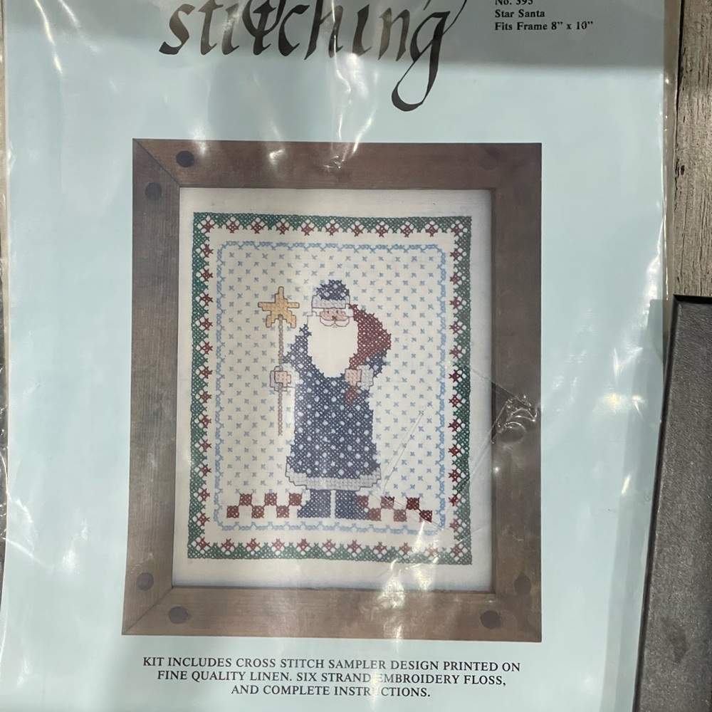 Santa Star Cross Stitch Kit.  Country, primitive kit.  Granny chic Granny craft
